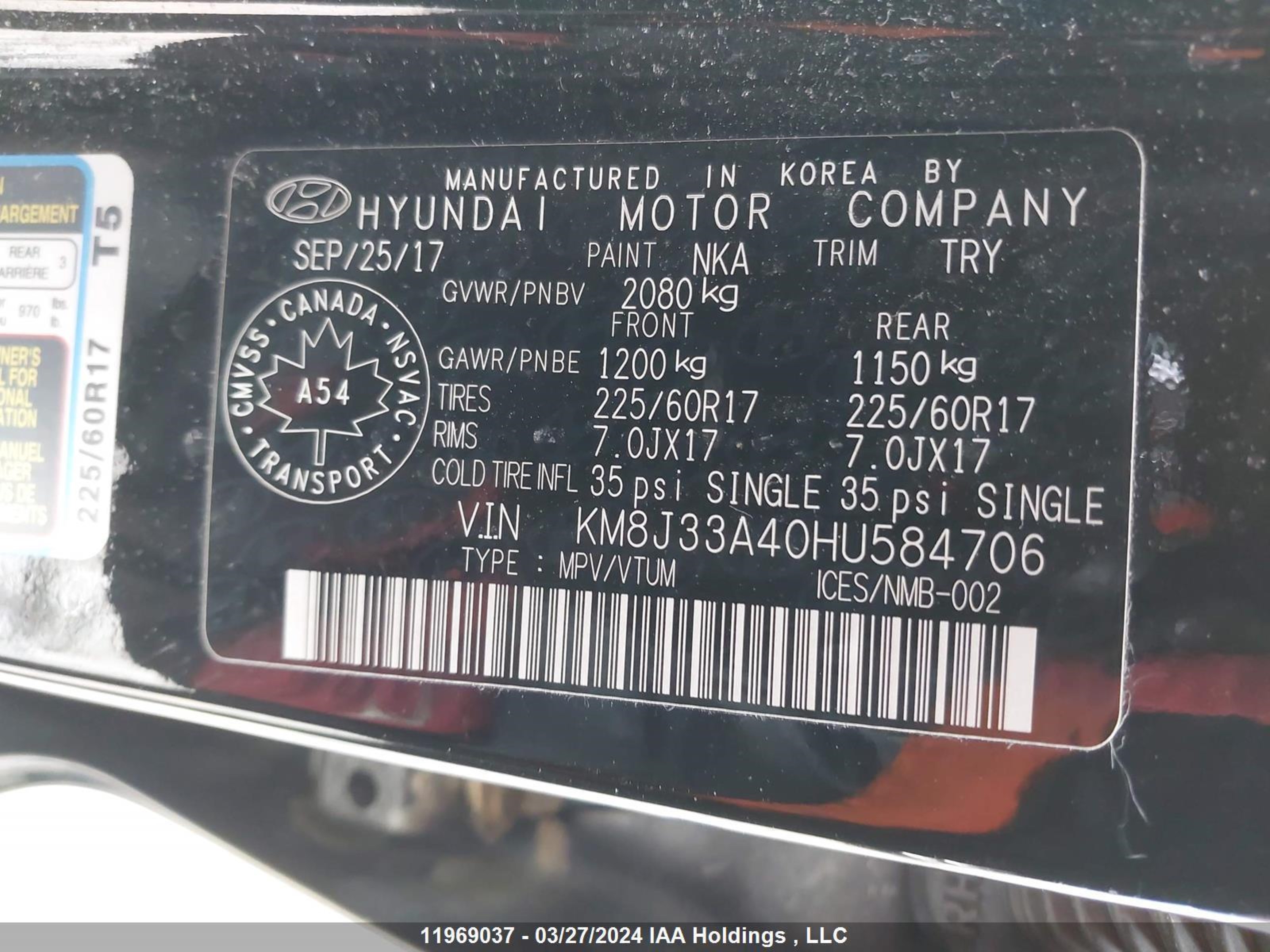 Photo 8 VIN: KM8J33A40HU584706 - HYUNDAI TUCSON 