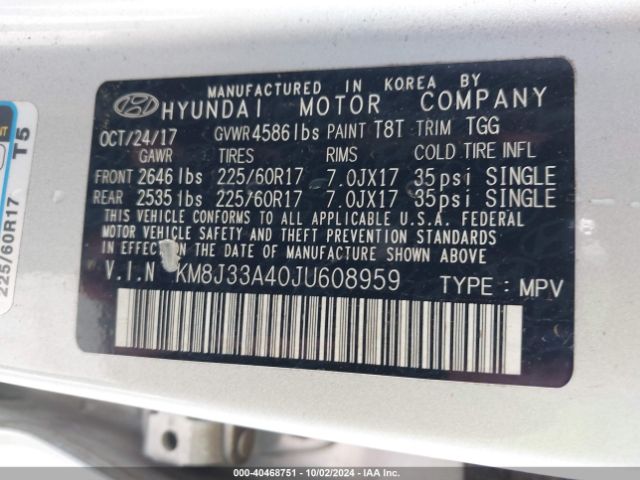 Photo 8 VIN: KM8J33A40JU608959 - HYUNDAI TUCSON 