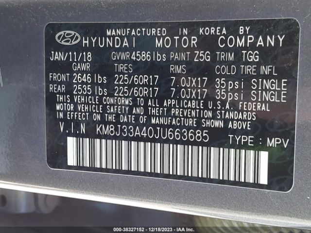 Photo 8 VIN: KM8J33A40JU663685 - HYUNDAI TUCSON 