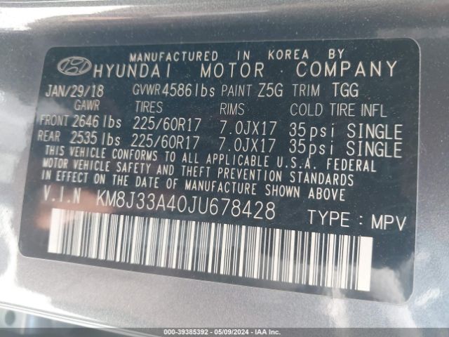 Photo 8 VIN: KM8J33A40JU678428 - HYUNDAI TUCSON 