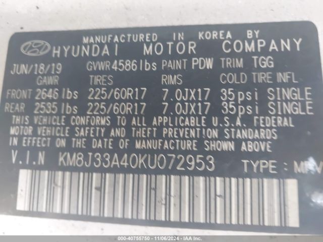 Photo 8 VIN: KM8J33A40KU072953 - HYUNDAI TUCSON 