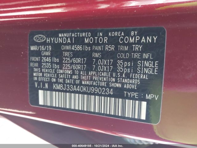 Photo 8 VIN: KM8J33A40KU990234 - HYUNDAI TUCSON 