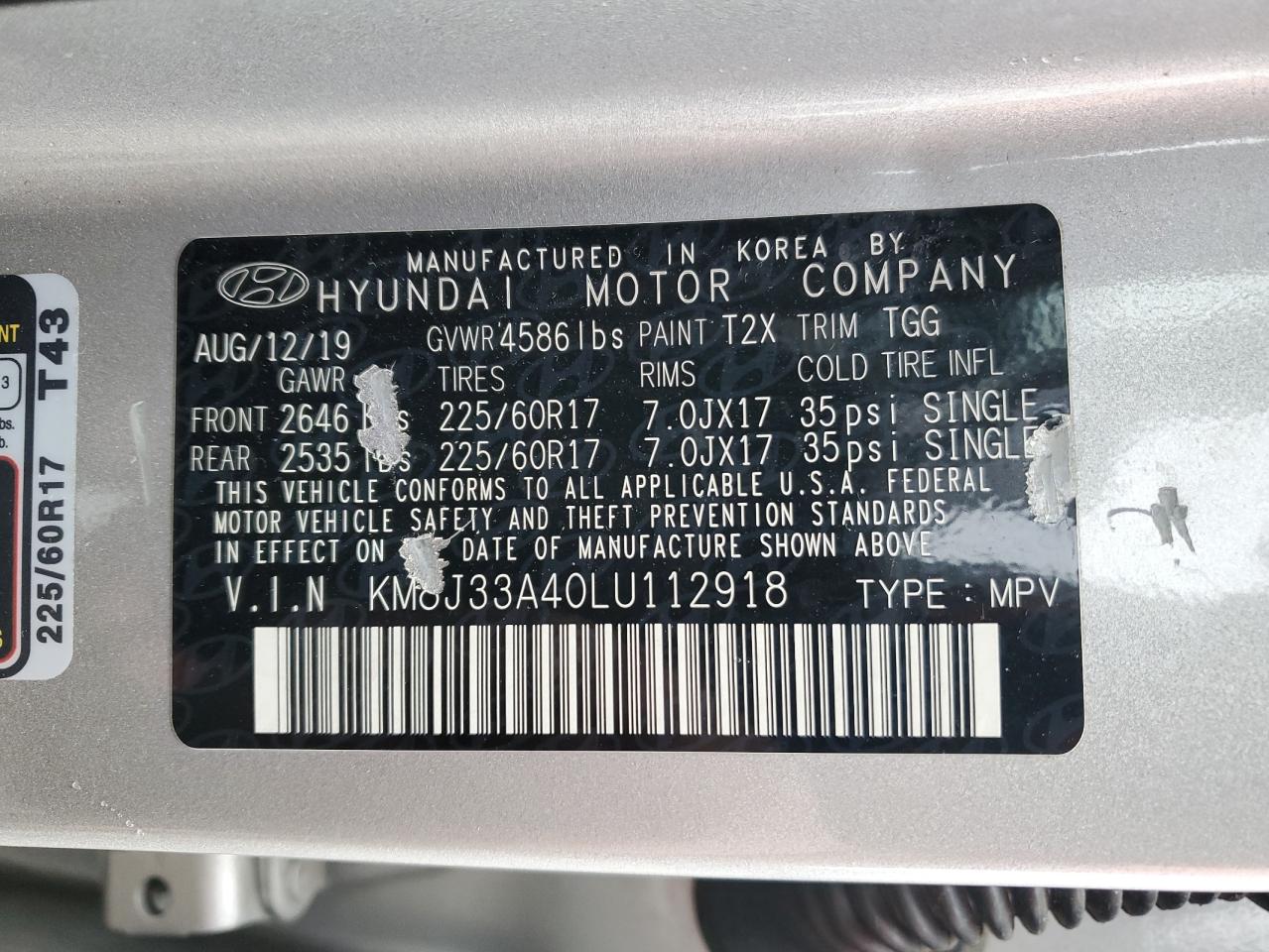 Photo 12 VIN: KM8J33A40LU112918 - HYUNDAI TUCSON 