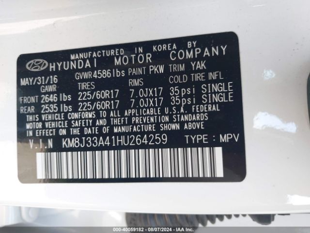 Photo 8 VIN: KM8J33A41HU264259 - HYUNDAI TUCSON 