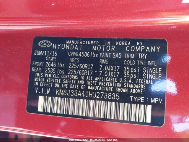 Photo 8 VIN: KM8J33A41HU273835 - HYUNDAI TUCSON 