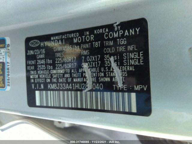 Photo 8 VIN: KM8J33A41HU283040 - HYUNDAI TUCSON 