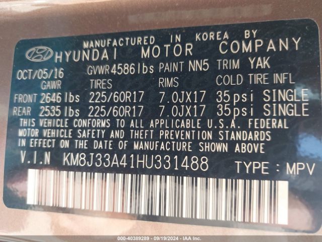 Photo 8 VIN: KM8J33A41HU331488 - HYUNDAI TUCSON 