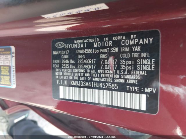 Photo 8 VIN: KM8J33A41HU452585 - HYUNDAI TUCSON 