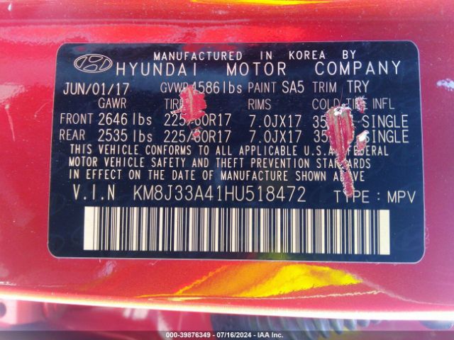 Photo 8 VIN: KM8J33A41HU518472 - HYUNDAI TUCSON 