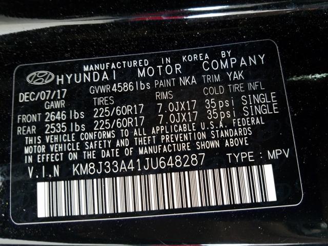 Photo 9 VIN: KM8J33A41JU648287 - HYUNDAI TUCSON SEL 