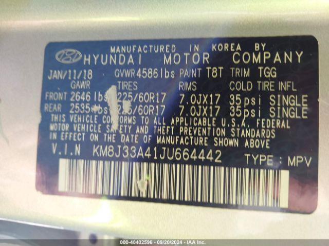 Photo 8 VIN: KM8J33A41JU664442 - HYUNDAI TUCSON 