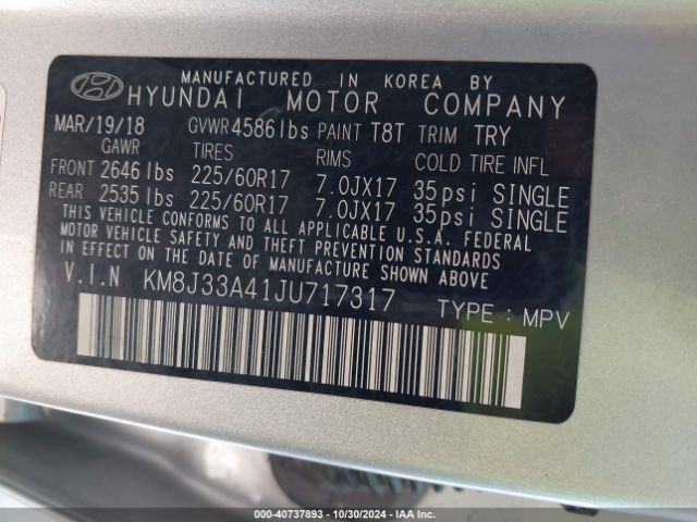 Photo 8 VIN: KM8J33A41JU717317 - HYUNDAI TUCSON 