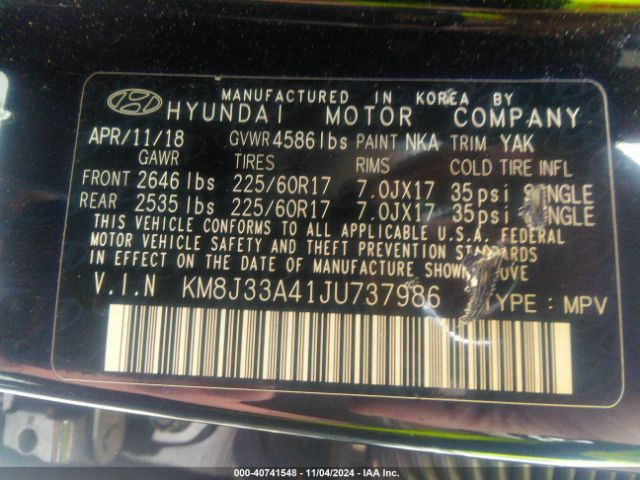 Photo 8 VIN: KM8J33A41JU737986 - HYUNDAI TUCSON 