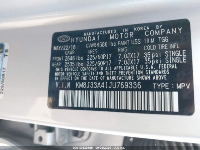 Photo 8 VIN: KM8J33A41JU769336 - HYUNDAI TUCSON 