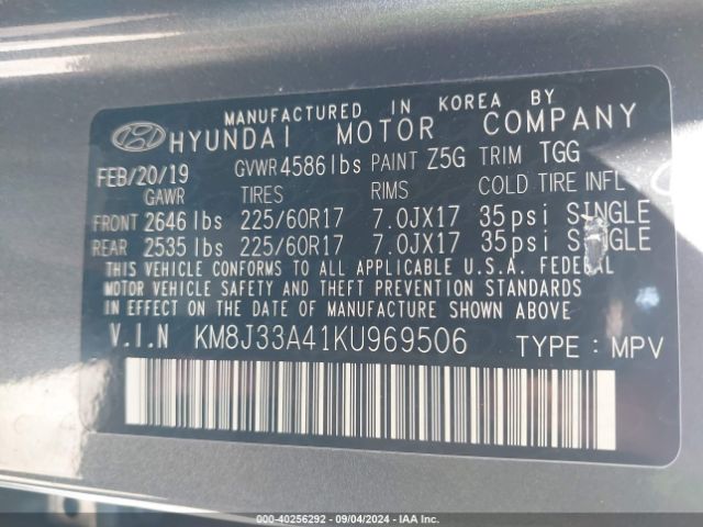 Photo 8 VIN: KM8J33A41KU969506 - HYUNDAI TUCSON 