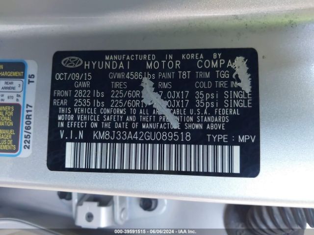 Photo 8 VIN: KM8J33A42GU089518 - HYUNDAI TUCSON 