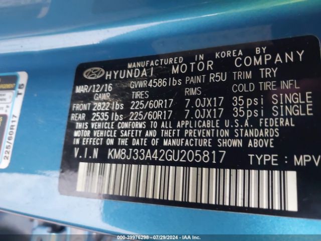 Photo 8 VIN: KM8J33A42GU205817 - HYUNDAI TUCSON 