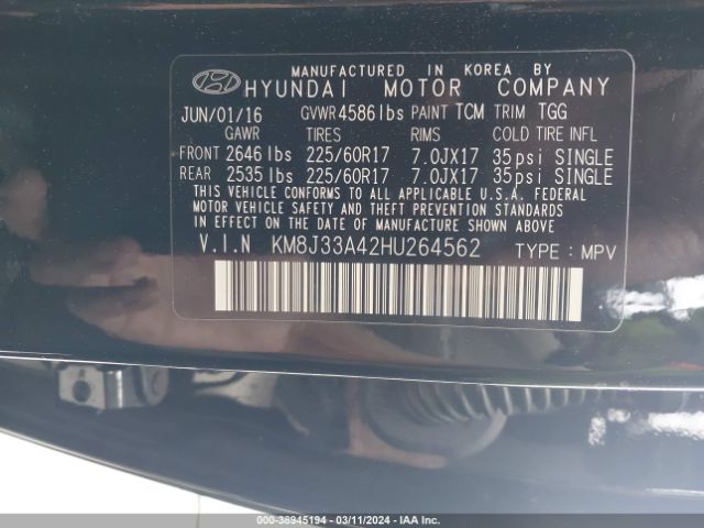 Photo 8 VIN: KM8J33A42HU264562 - HYUNDAI TUCSON 