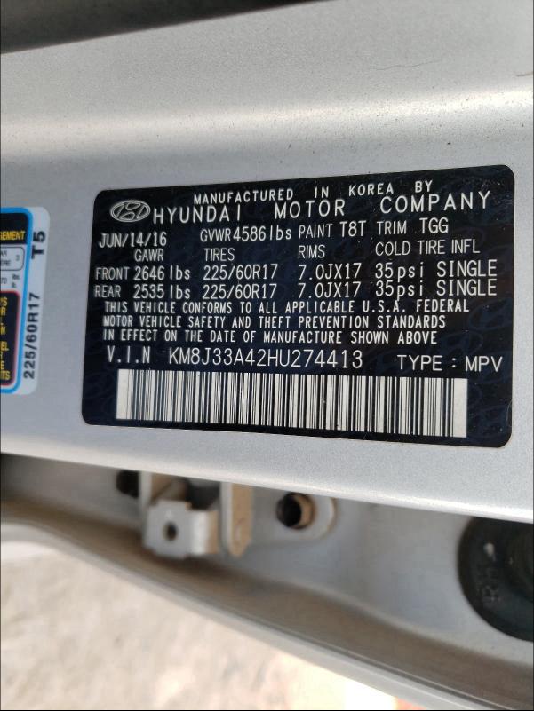 Photo 9 VIN: KM8J33A42HU274413 - HYUNDAI TUCSON LIM 