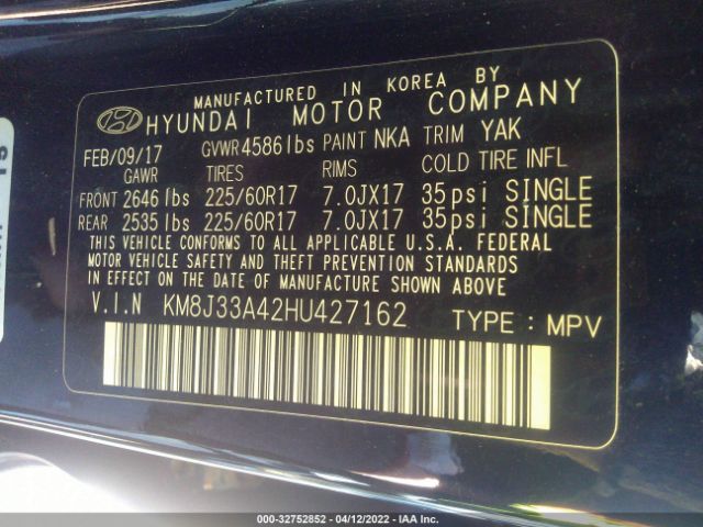 Photo 8 VIN: KM8J33A42HU427162 - HYUNDAI TUCSON 