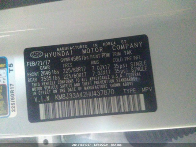 Photo 8 VIN: KM8J33A42HU437870 - HYUNDAI TUCSON 