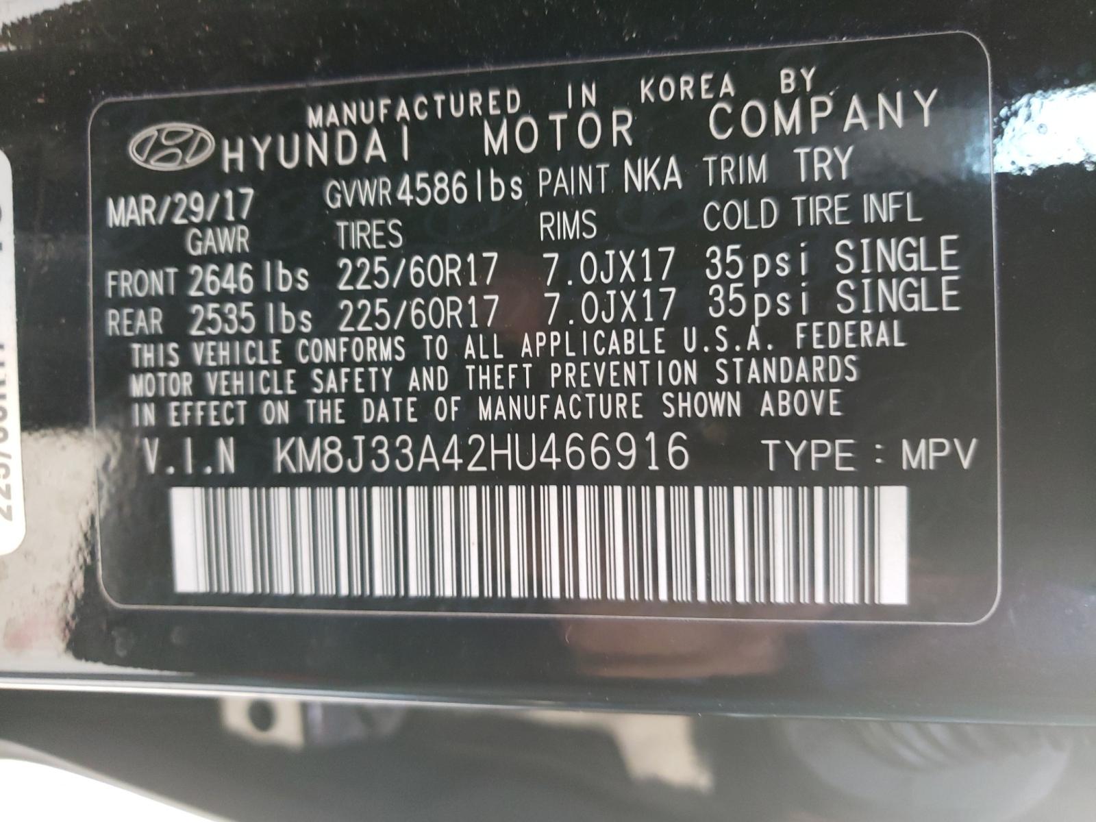 Photo 9 VIN: KM8J33A42HU466916 - HYUNDAI TUCSON LIM 