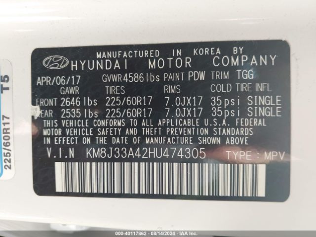 Photo 8 VIN: KM8J33A42HU474305 - HYUNDAI TUCSON 