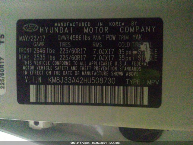 Photo 8 VIN: KM8J33A42HU508730 - HYUNDAI TUCSON 