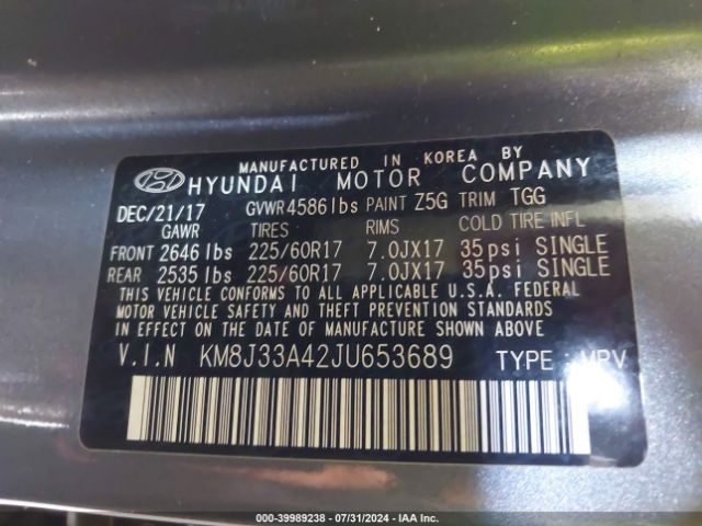 Photo 8 VIN: KM8J33A42JU653689 - HYUNDAI TUCSON 