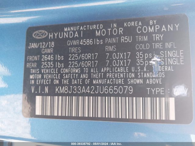 Photo 8 VIN: KM8J33A42JU665079 - HYUNDAI TUCSON 