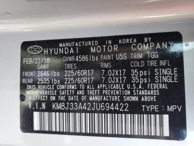 Photo 9 VIN: KM8J33A42JU694422 - HYUNDAI TUCSON SEL 