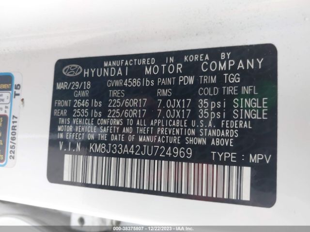 Photo 8 VIN: KM8J33A42JU724969 - HYUNDAI TUCSON 