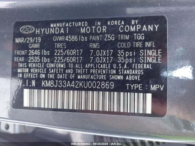 Photo 8 VIN: KM8J33A42KU002869 - HYUNDAI TUCSON 