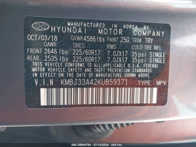 Photo 8 VIN: KM8J33A42KU859371 - HYUNDAI TUCSON 