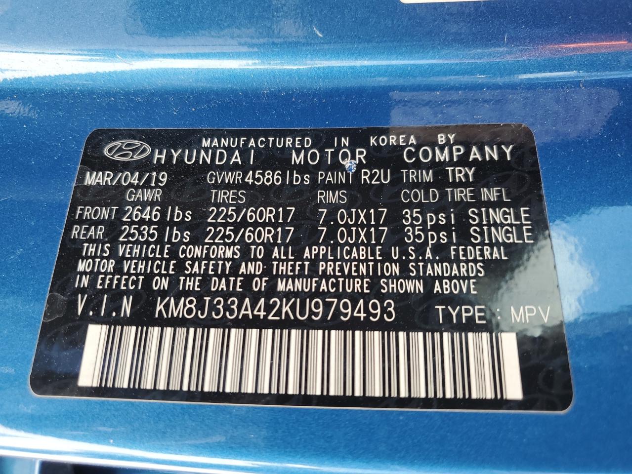 Photo 12 VIN: KM8J33A42KU979493 - HYUNDAI TUCSON LIM 