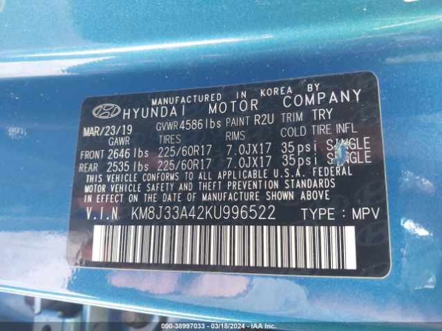 Photo 8 VIN: KM8J33A42KU996522 - HYUNDAI TUCSON 