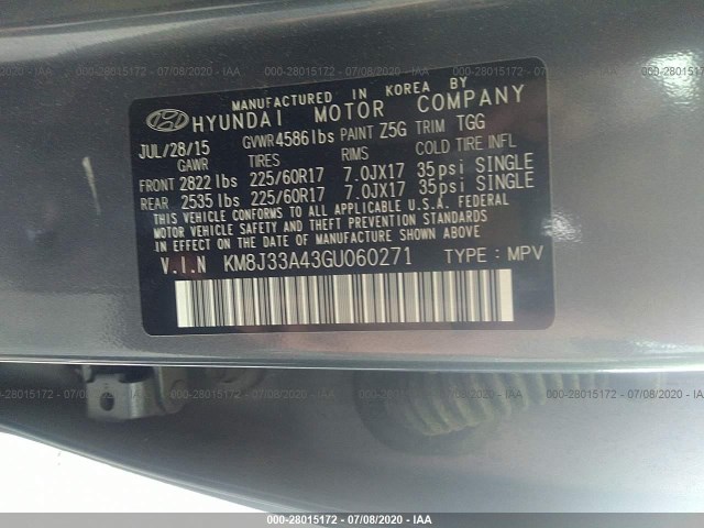 Photo 8 VIN: KM8J33A43GU060271 - HYUNDAI TUCSON 