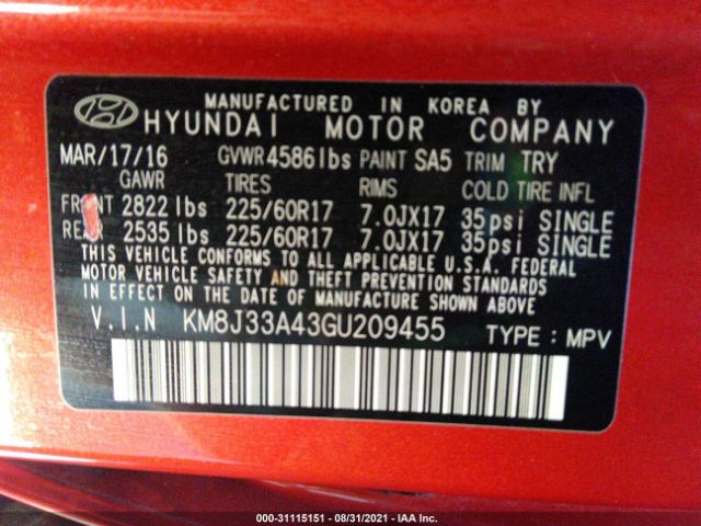 Photo 8 VIN: KM8J33A43GU209455 - HYUNDAI TUCSON 