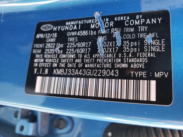 Photo 9 VIN: KM8J33A43GU229043 - HYUNDAI TUCSON LIM 