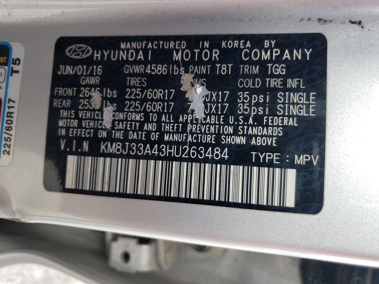 Photo 12 VIN: KM8J33A43HU263484 - HYUNDAI TUCSON 