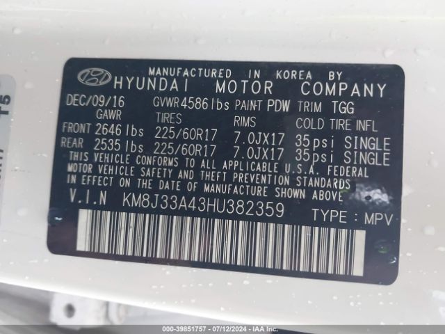 Photo 8 VIN: KM8J33A43HU382359 - HYUNDAI TUCSON 