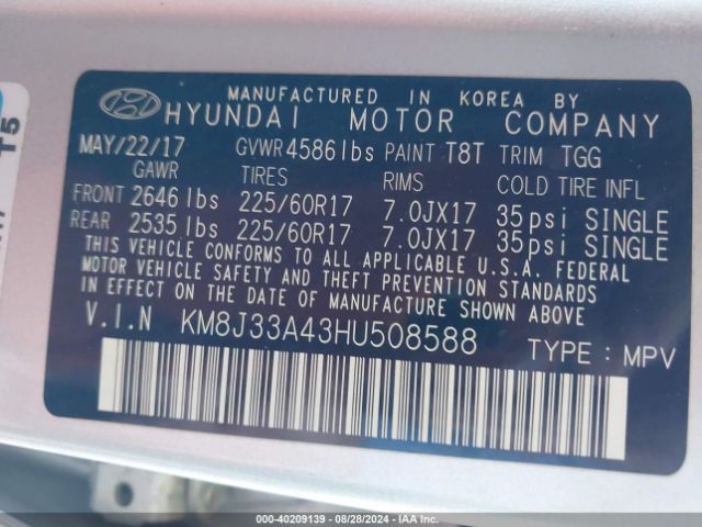 Photo 8 VIN: KM8J33A43HU508588 - HYUNDAI TUCSON 