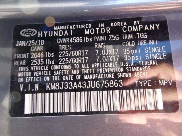 Photo 9 VIN: KM8J33A43JU675863 - HYUNDAI TUCSON SEL 