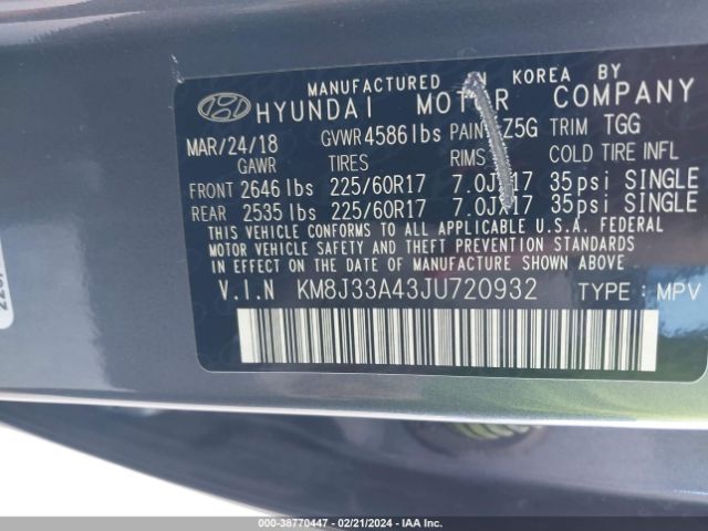 Photo 8 VIN: KM8J33A43JU720932 - HYUNDAI TUCSON 