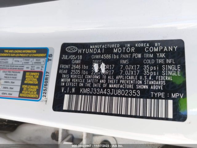 Photo 8 VIN: KM8J33A43JU802353 - HYUNDAI TUCSON 