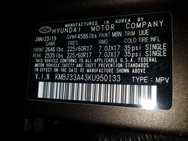 Photo 9 VIN: KM8J33A43KU950133 - HYUNDAI TUCSON LIM 