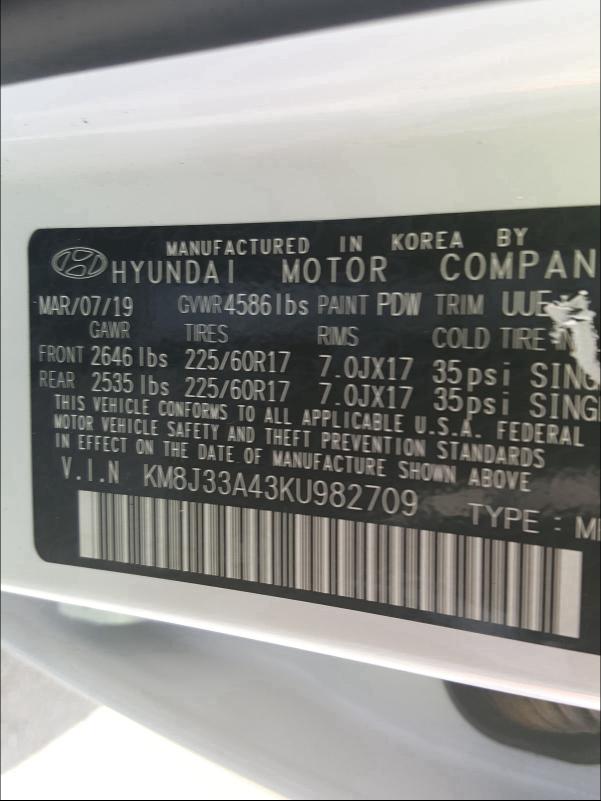 Photo 9 VIN: KM8J33A43KU982709 - HYUNDAI TUCSON LIM 