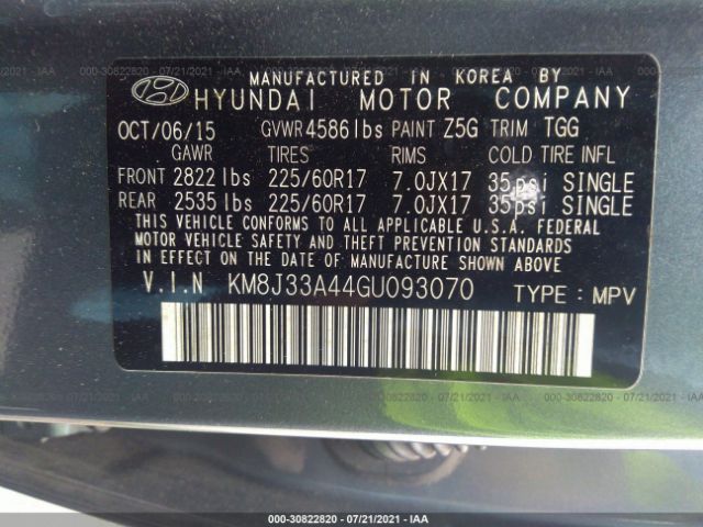 Photo 8 VIN: KM8J33A44GU093070 - HYUNDAI TUCSON 