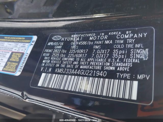 Photo 8 VIN: KM8J33A44GU221940 - HYUNDAI TUCSON 