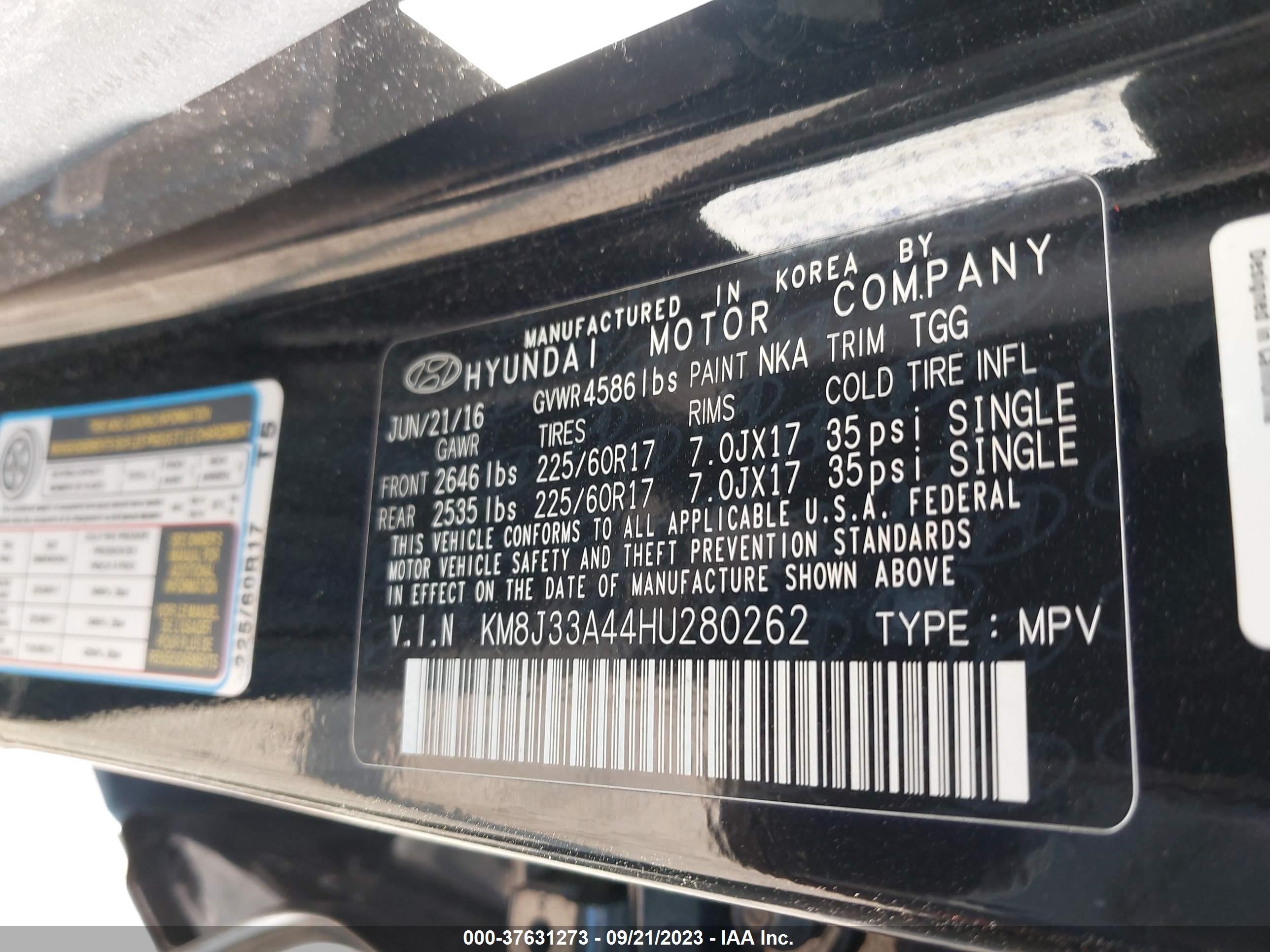 Photo 8 VIN: KM8J33A44HU280262 - HYUNDAI TUCSON 